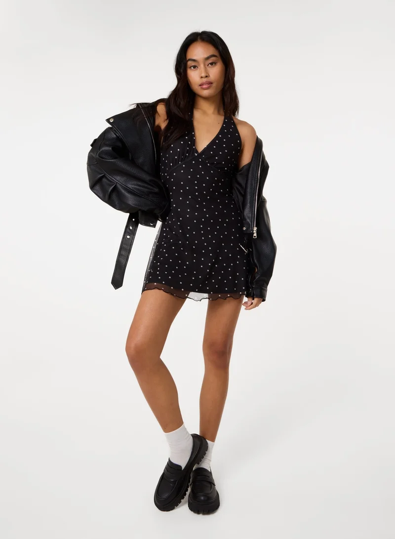 بينك فانيلا Halter Mini Dress In Polka Dot